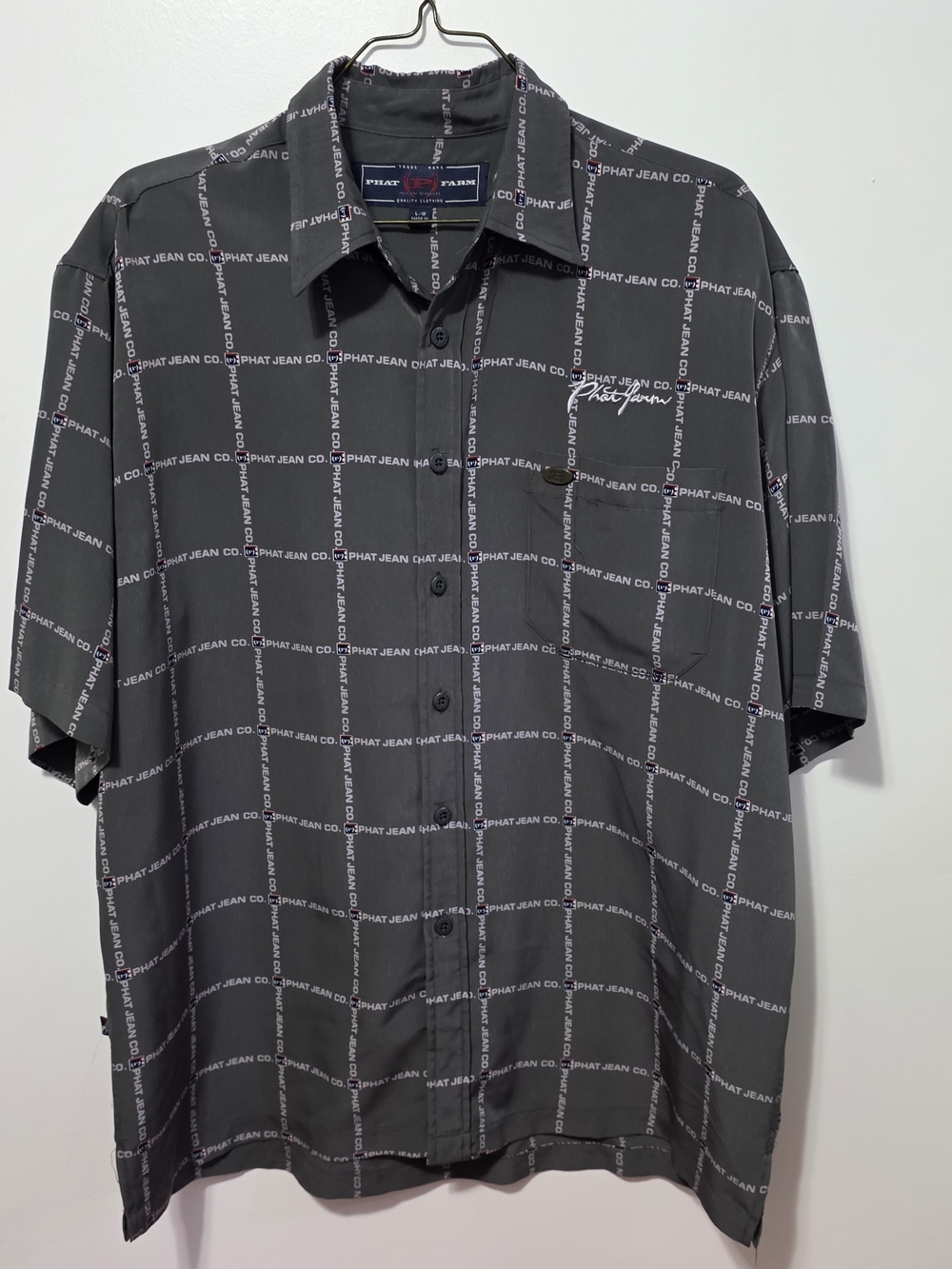 Phat Farm Black Logo-Grid Short Sleeve Button Down Shirt